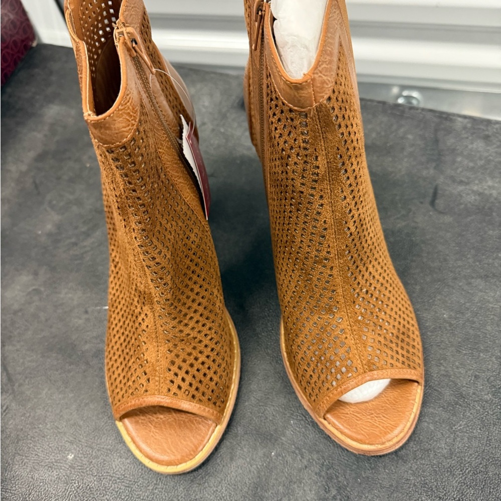 Hot Tomato Brown Peep-Toe Ankle Booties
